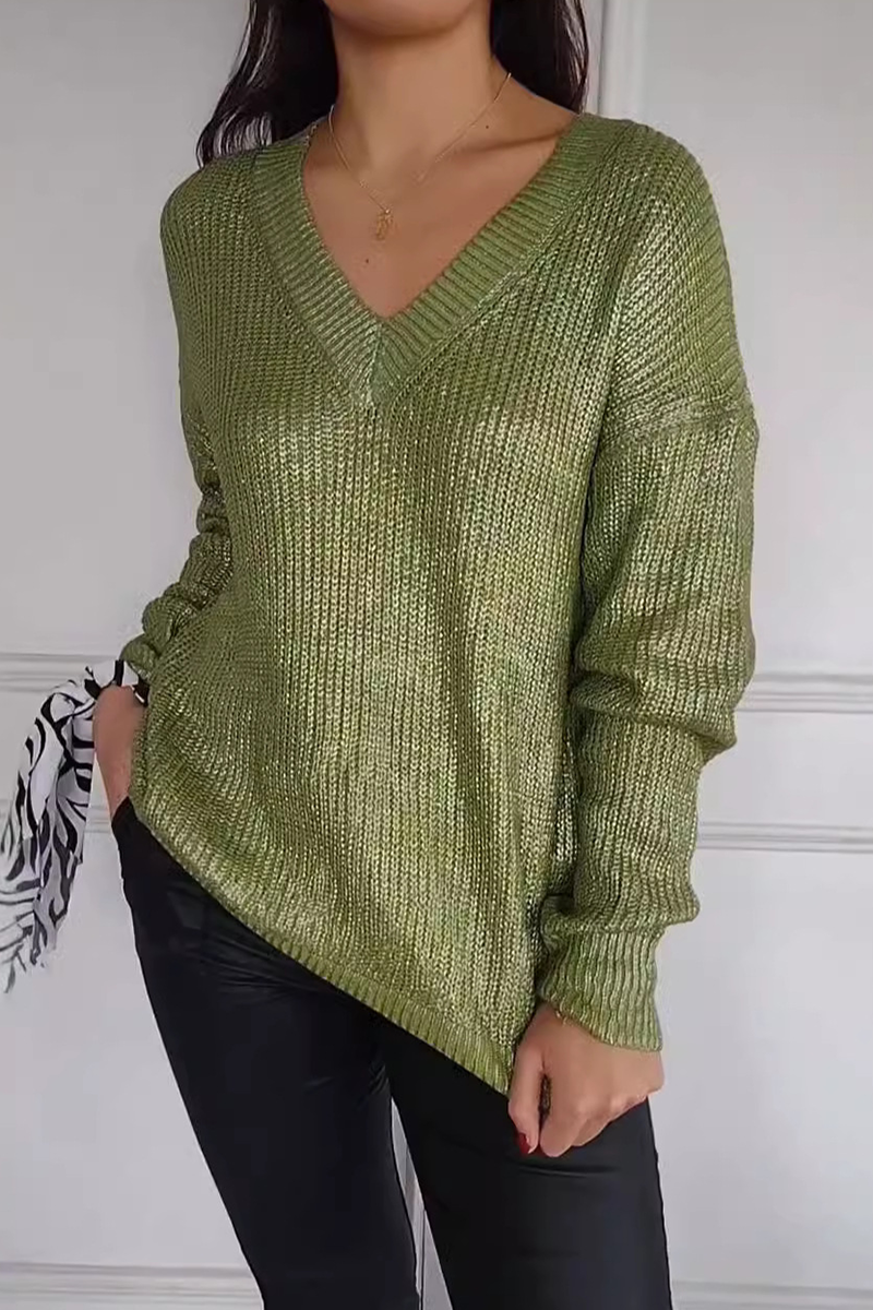 Flornana Casual V Neck Patchwork Sweater in 5 Colors