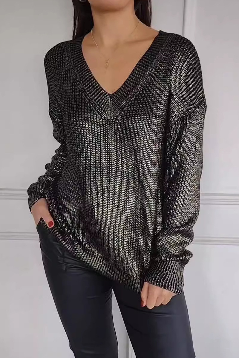 Flornana Casual V Neck Patchwork Sweater in 5 Colors