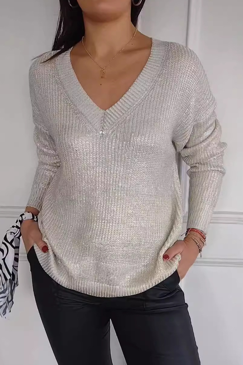 Flornana Casual V Neck Patchwork Sweater in 5 Colors