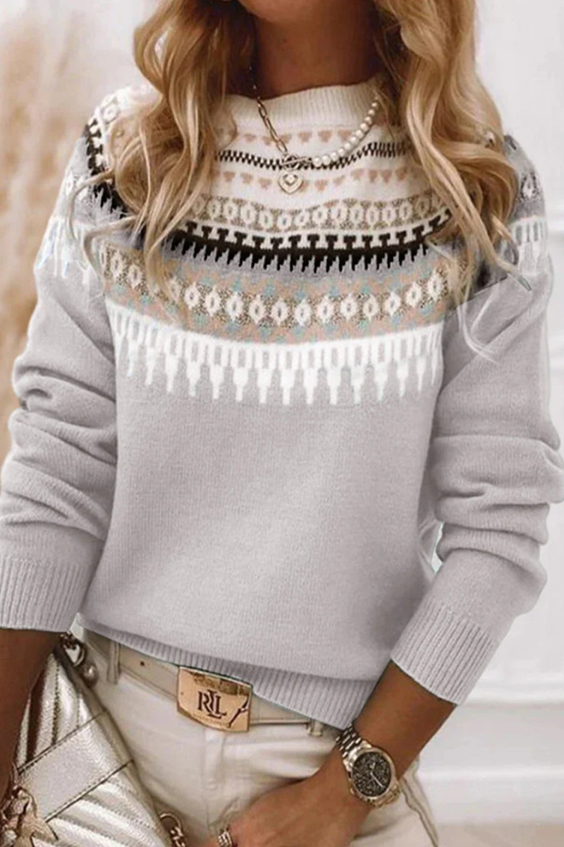 Geometric Stripe O Neck Sweater for Effortless Style