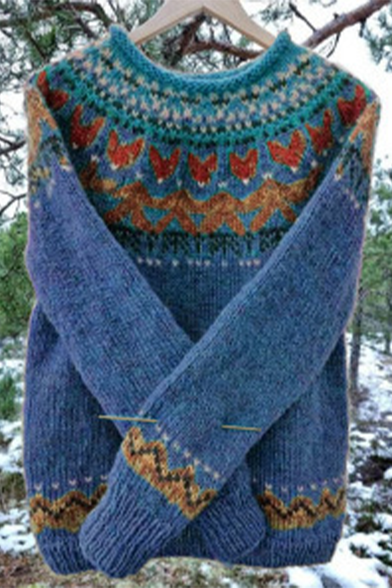 Geometric Stripe O Neck Sweater for Effortless Style