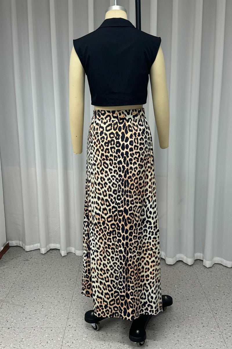 Casual Street Leopard Slit V Neck Sleeveless Two Pieces - Fashionpara