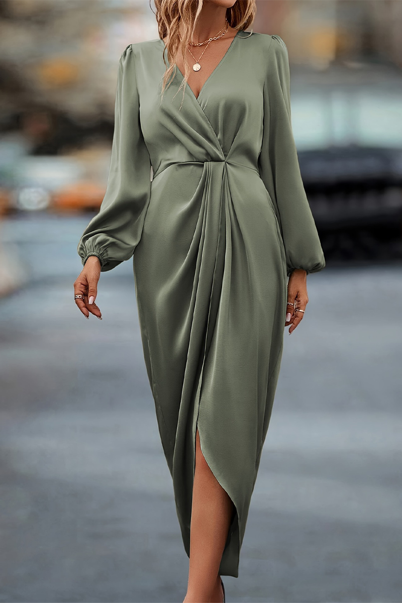 Casual Elegant Ruched V Neck One Step Skirt Dresses(3 Colors) - Fashionpara