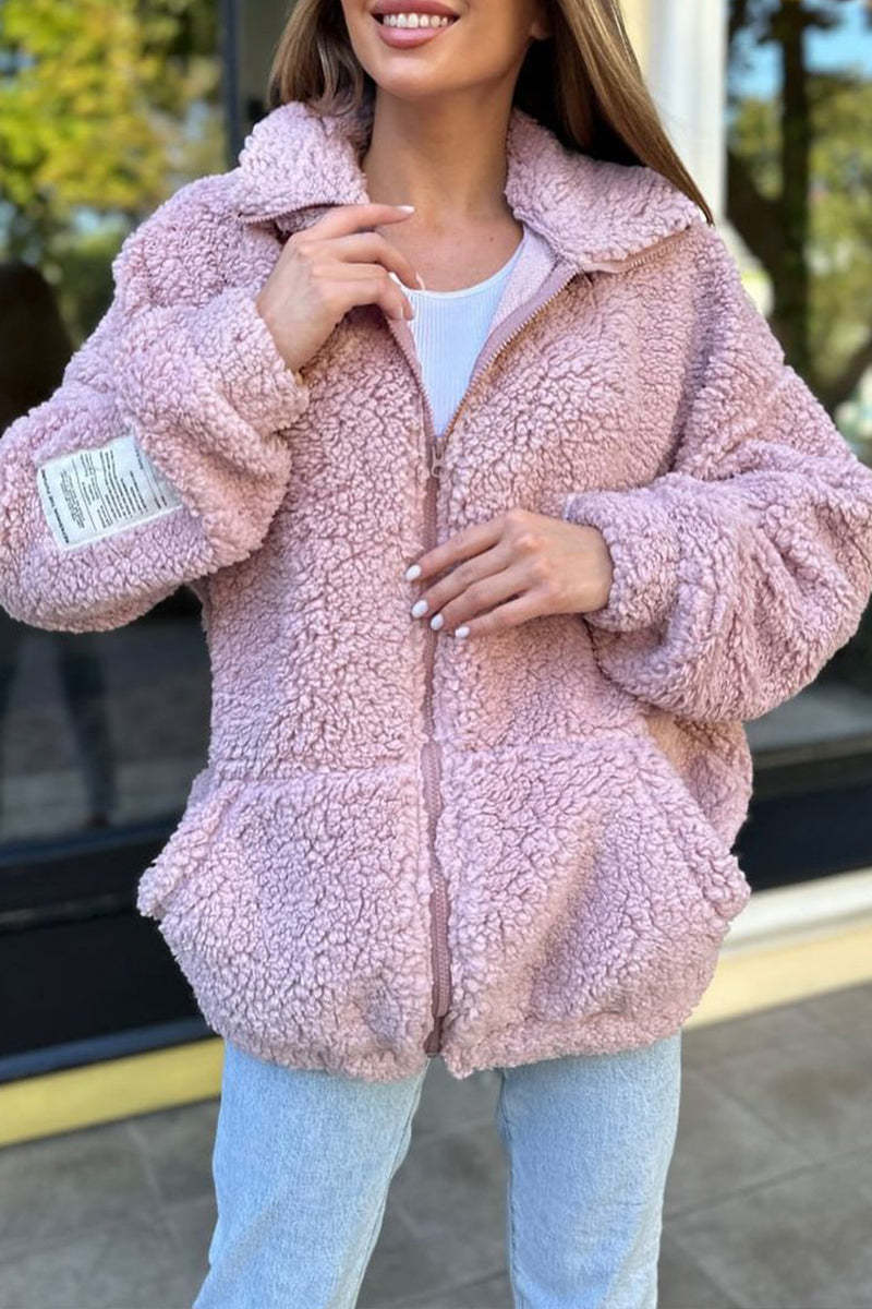 Fluffy Turndown Collar Casual Outerwear Jacket in 4 Colors