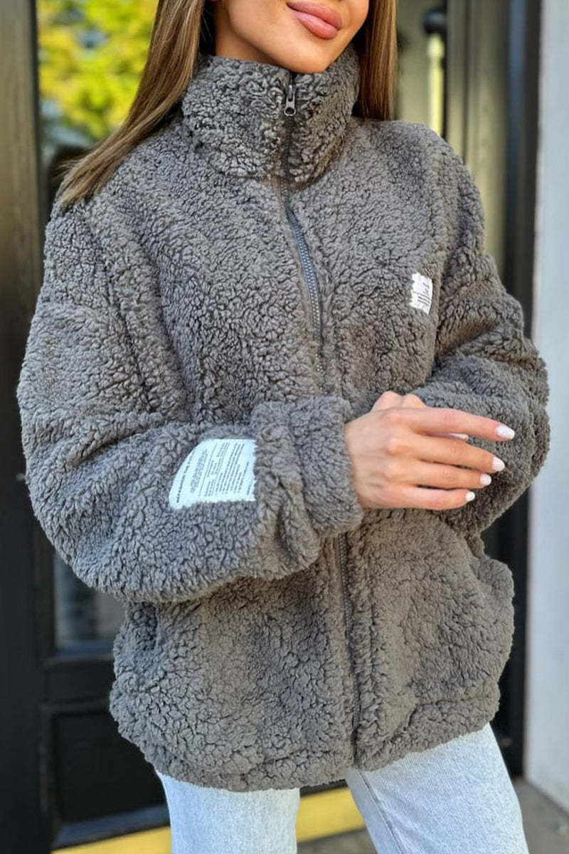 Fluffy Turndown Collar Casual Outerwear Jacket in 4 Colors
