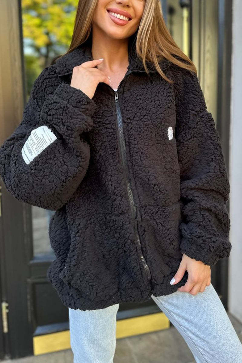 Fluffy Turndown Collar Casual Outerwear Jacket in 4 Colors