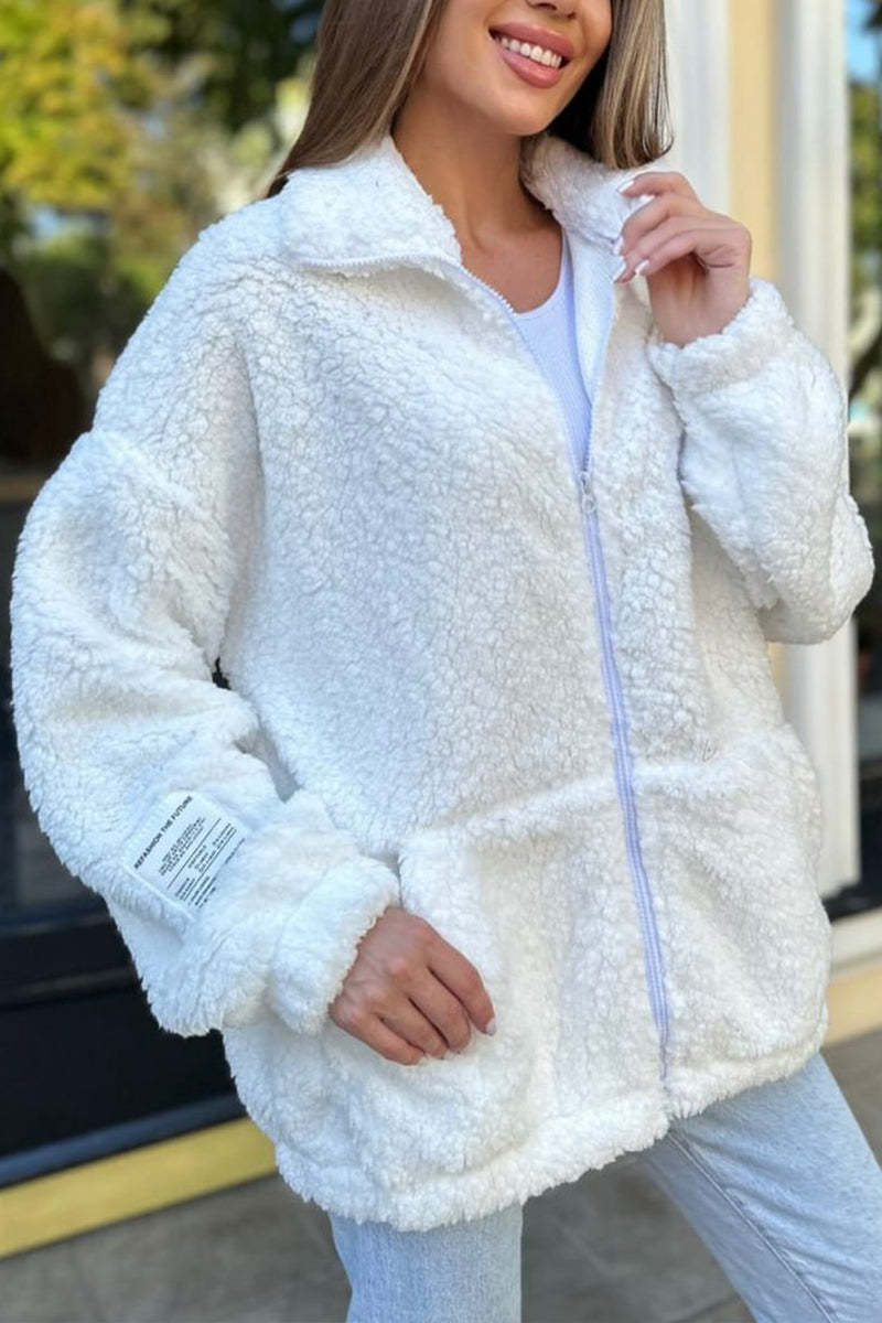 Fluffy Turndown Collar Casual Outerwear Jacket in 4 Colors