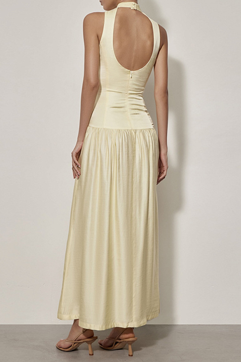 Sexy Backless Ruched Halter Sleeveless Dresses - Fashionpara