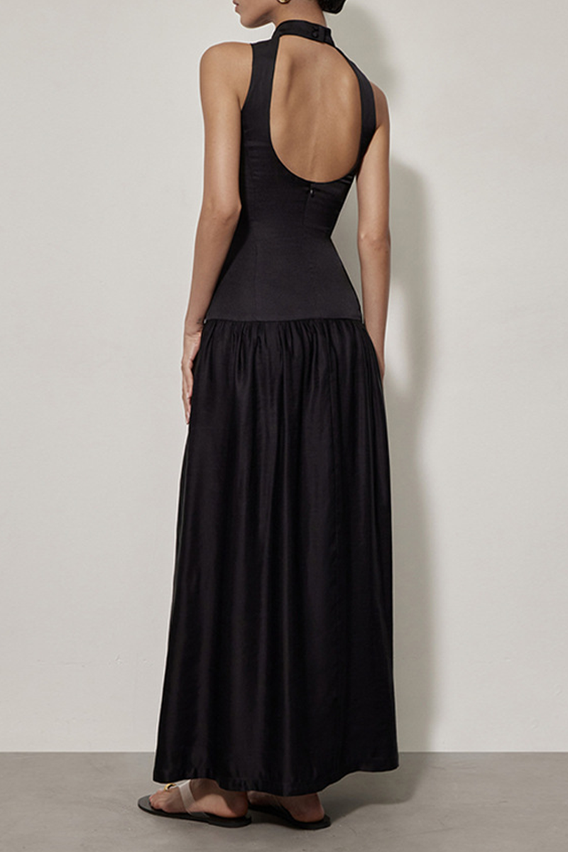 Sexy Backless Ruched Halter Sleeveless Dresses - Fashionpara