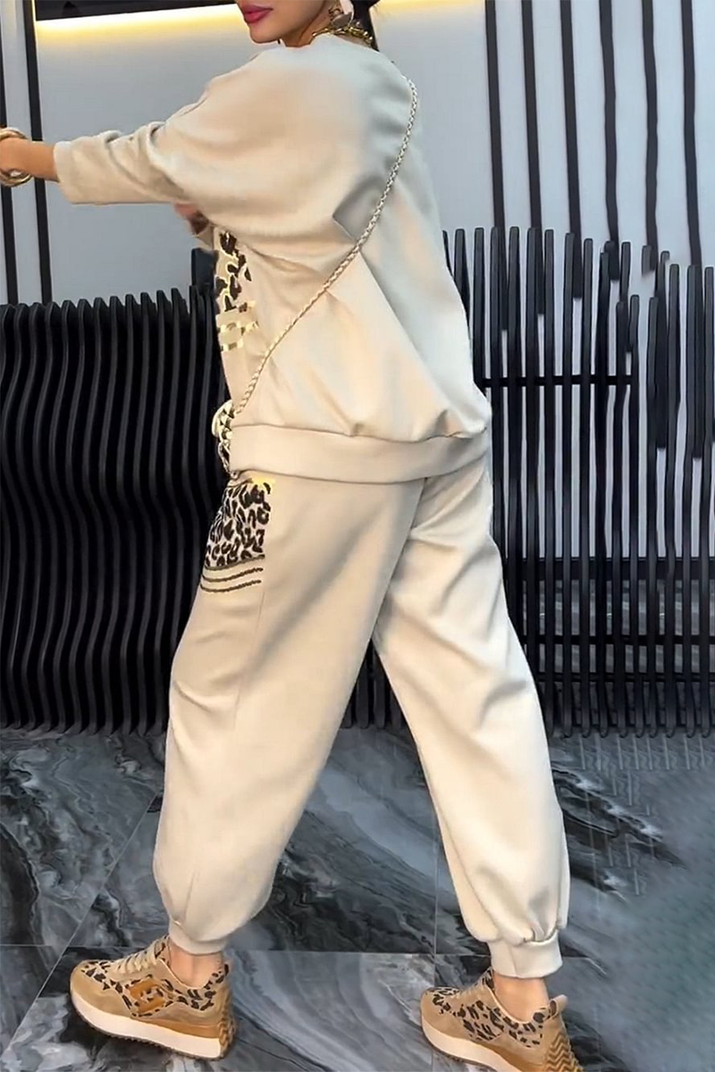 Casual Street Bronzing Pattern Leopard V Neck Long Sleeve Two Pieces(5 Colors) - Fashionpara