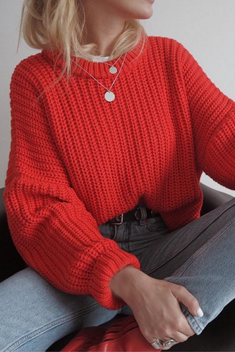 Flornana Casual Solid Color O-Neck Sweater for Everyday Wear