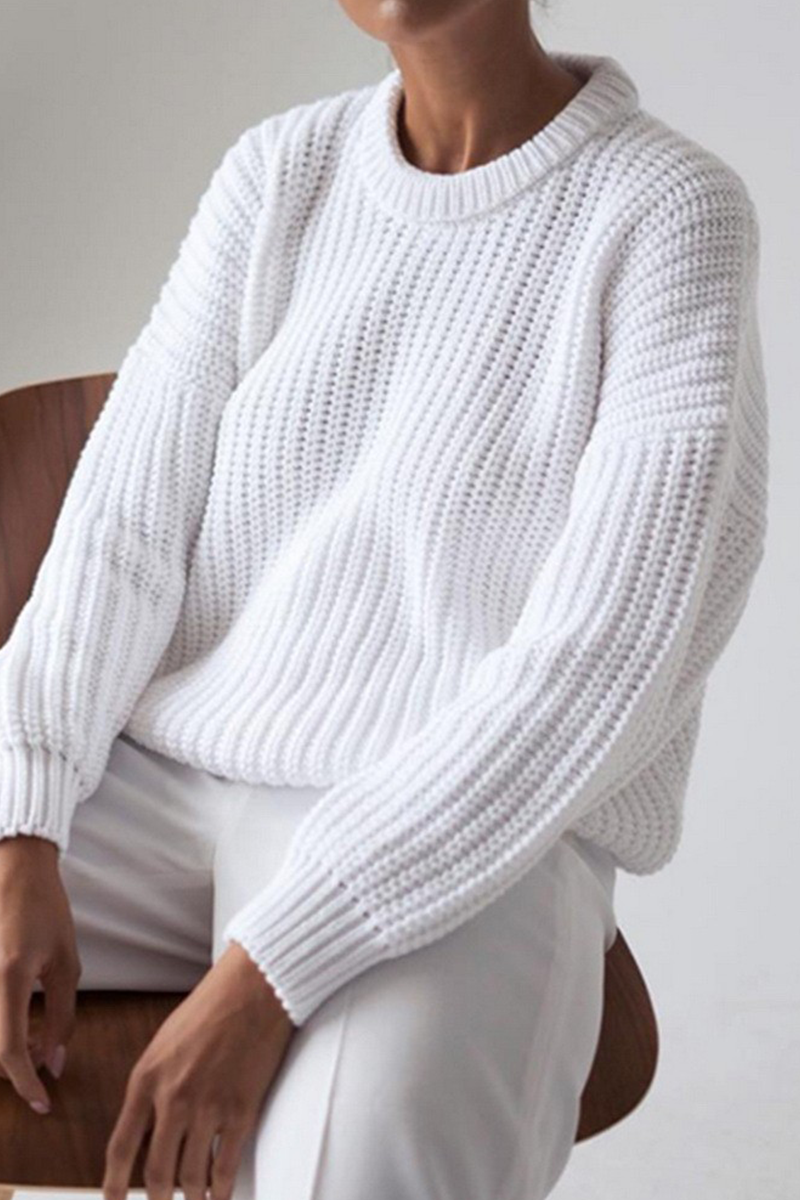 Flornana Casual Solid Color O-Neck Sweater for Everyday Wear