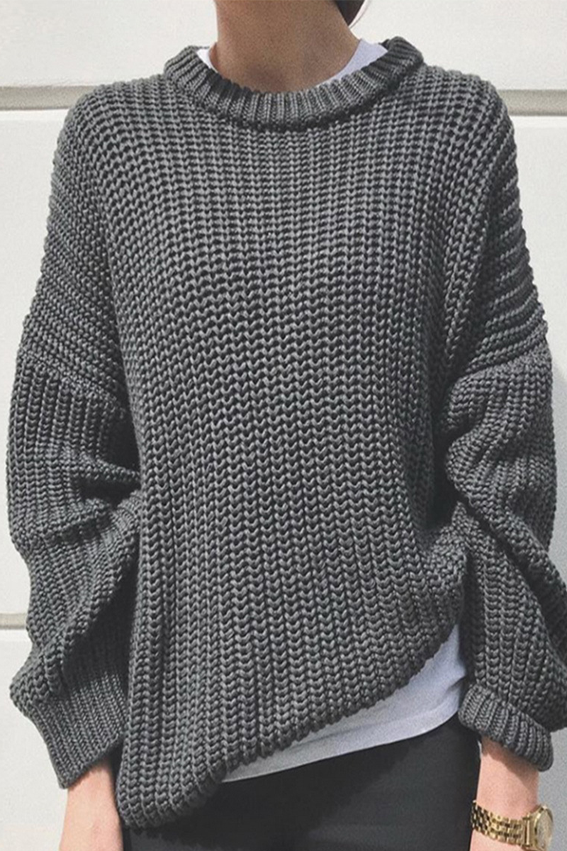 Flornana Casual Solid Color O-Neck Sweater for Everyday Wear