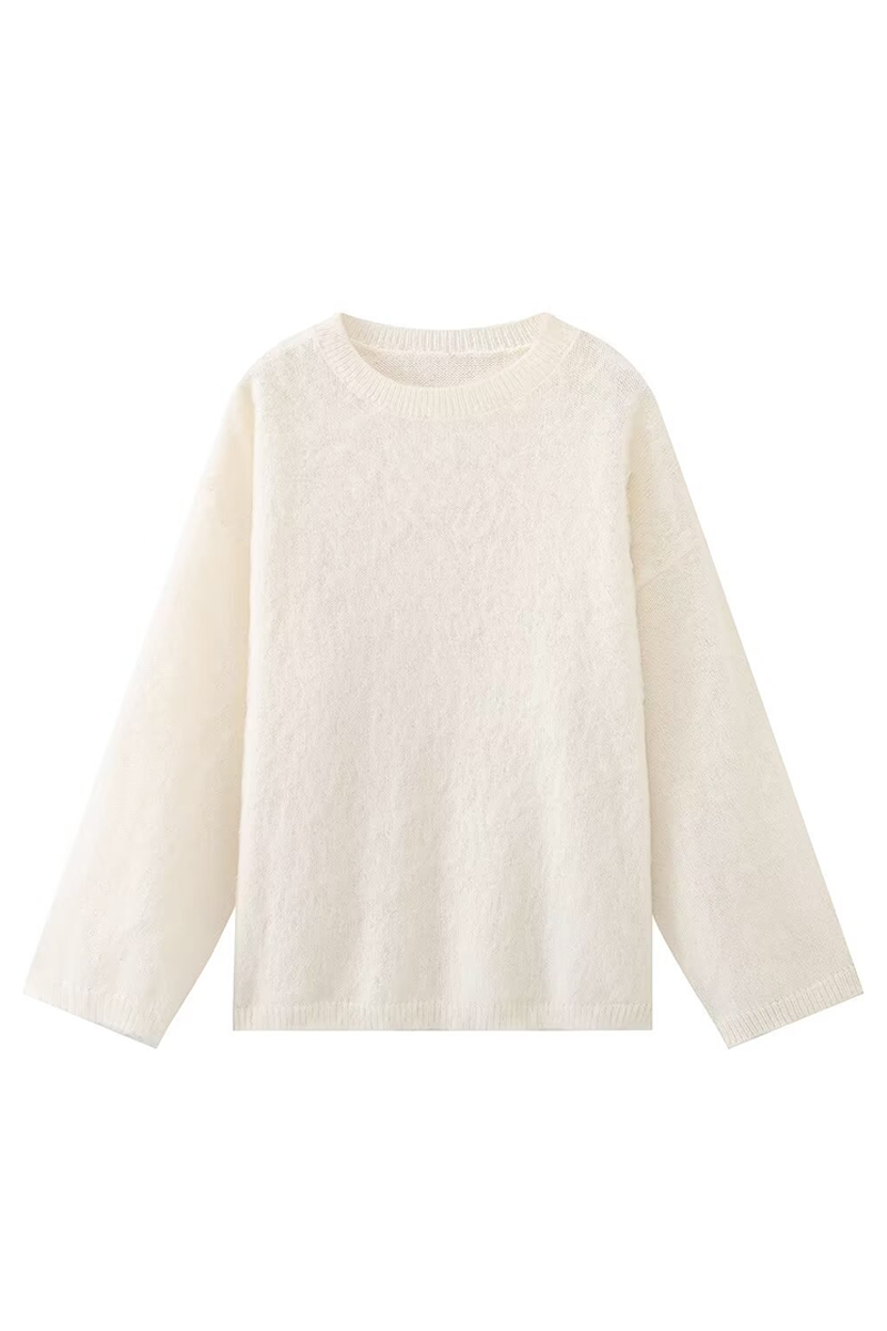 Fluffy O Neck Sweater for Casual Everyday Comfort