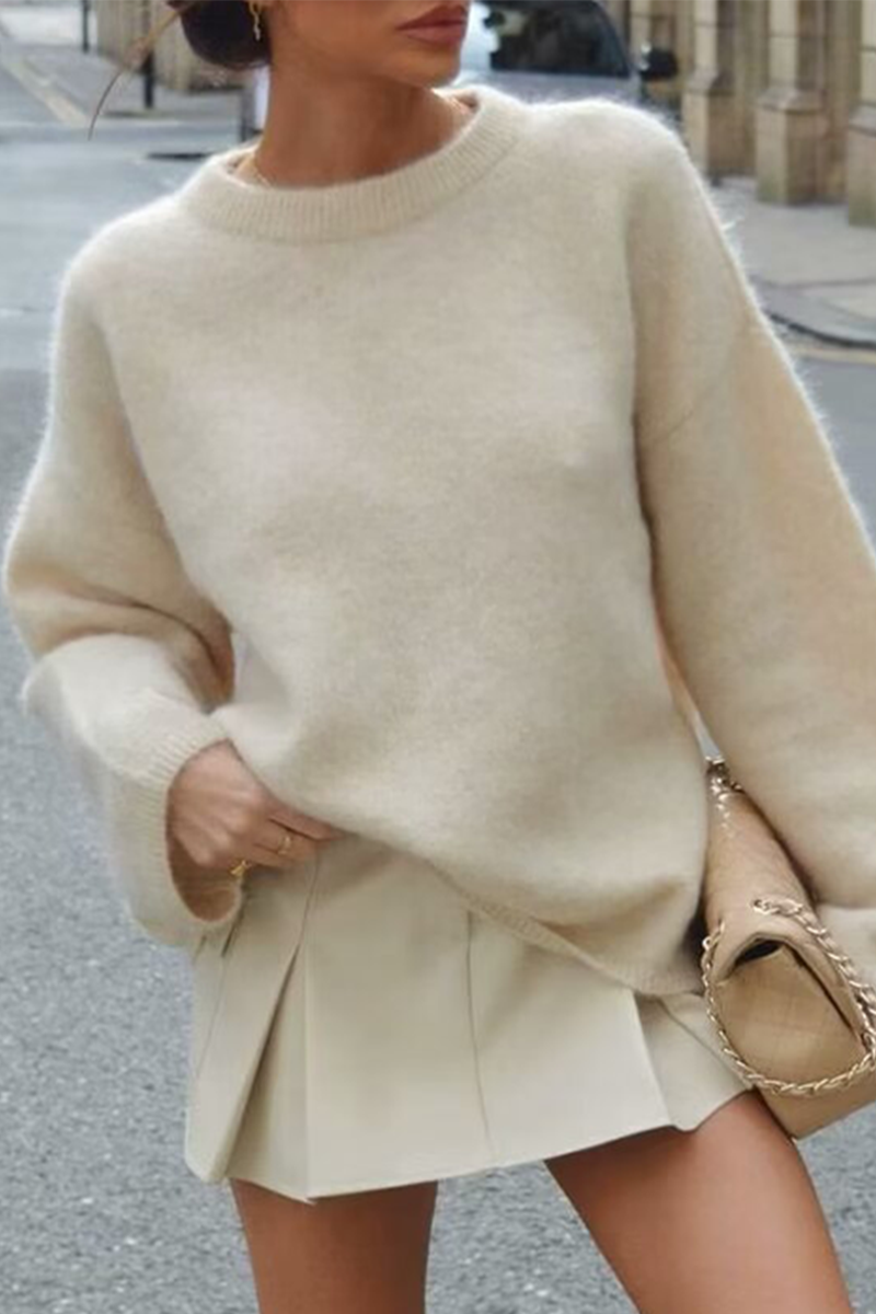 Fluffy O Neck Sweater for Casual Everyday Comfort
