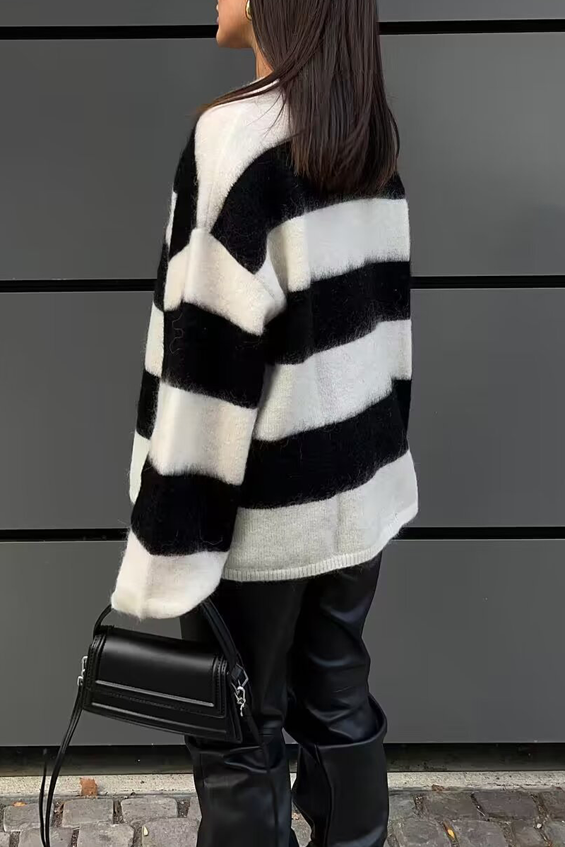 Fluffy Stripe Contrast Sweater for Casual Everyday Wear
