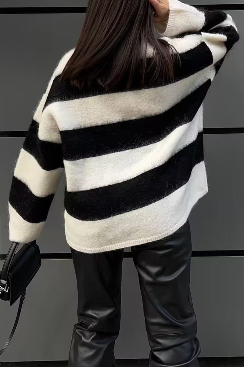 Fluffy Stripe Contrast Sweater for Casual Everyday Wear
