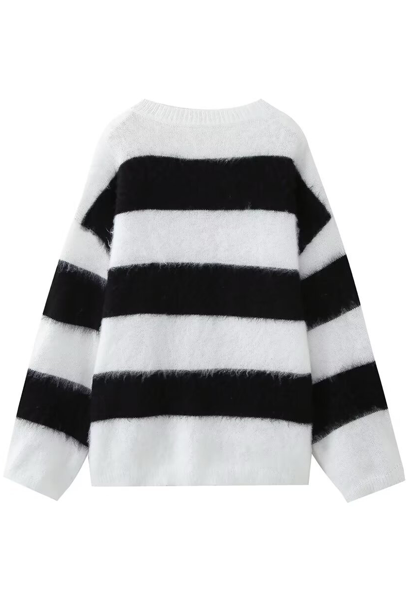 Fluffy Stripe Contrast Sweater for Casual Everyday Wear
