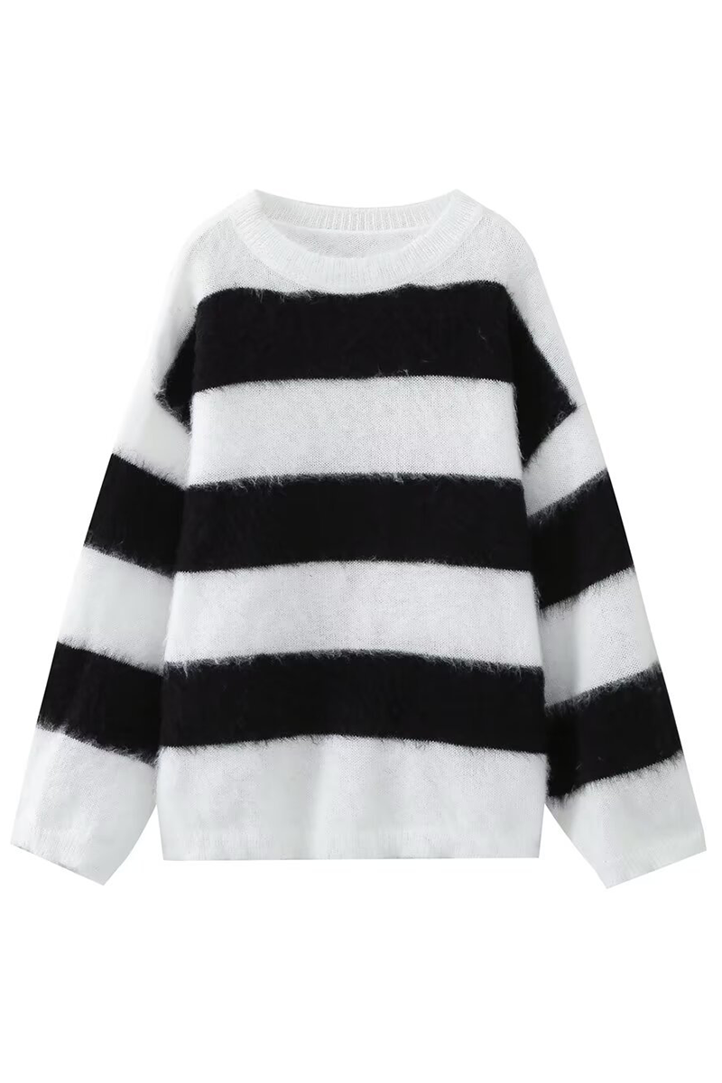 Fluffy Stripe Contrast Sweater for Casual Everyday Wear