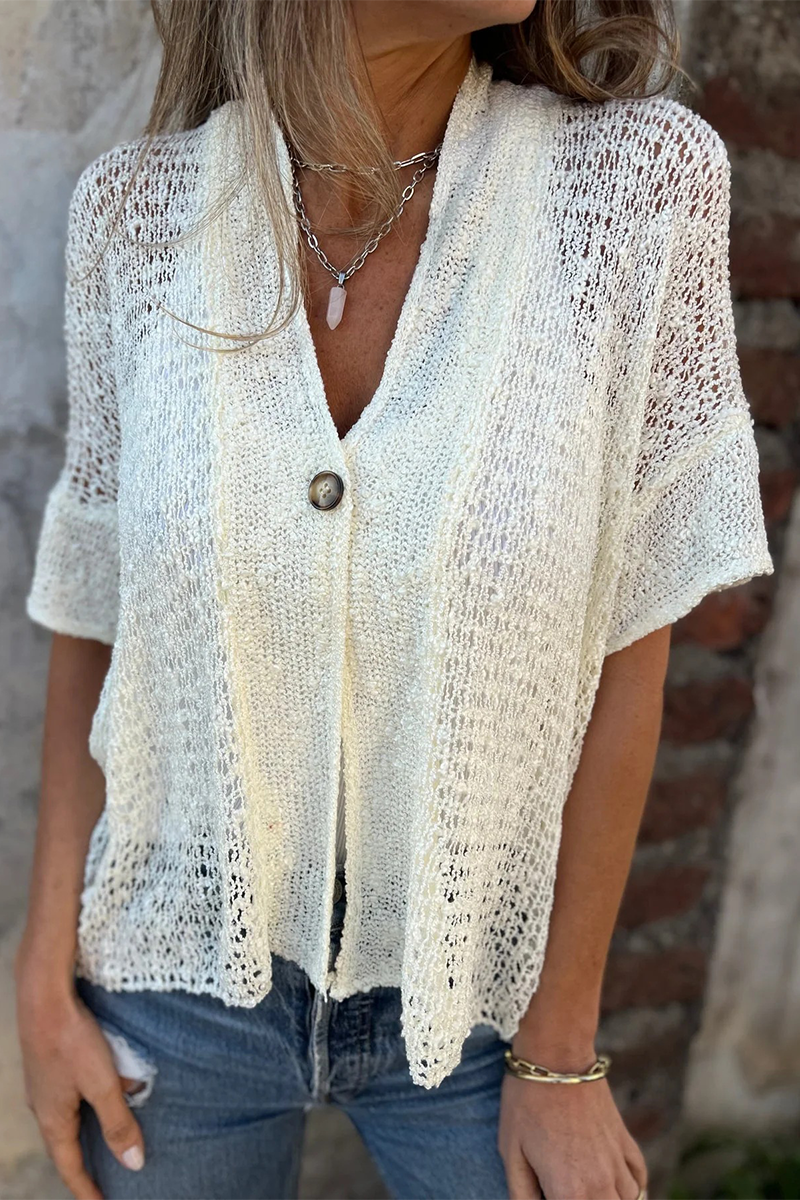 Hollow Out V Neck Knitted Jacket in 6 Stylish Colors