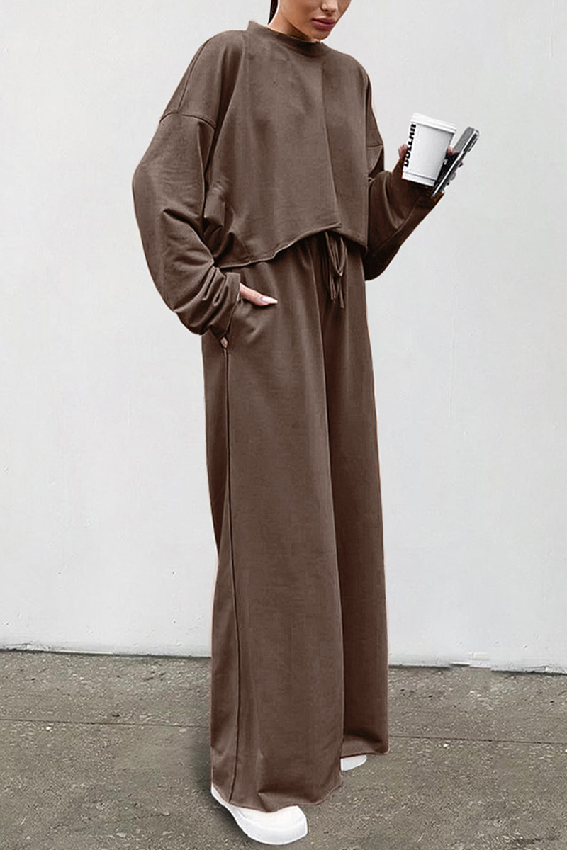 Casual Street Pocket Lace Up O Neck Long Sleeve Two Pieces - Fashionpara