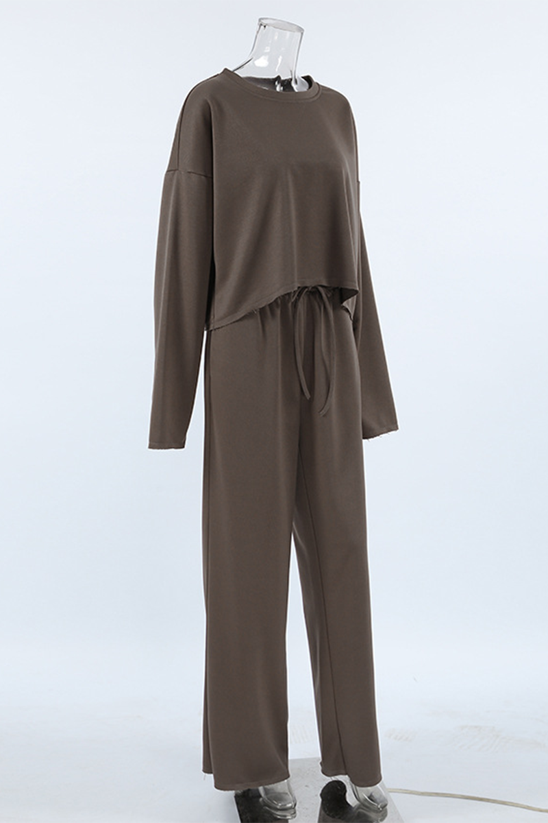 Casual Street Pocket Lace Up O Neck Long Sleeve Two Pieces - Fashionpara