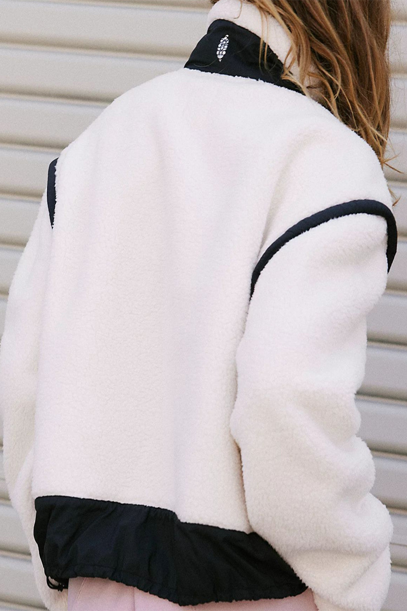 Stylish Patchwork Zipper Mandarin Collar Blazer Jacket