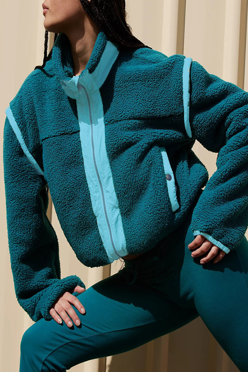 Stylish Patchwork Zipper Mandarin Collar Blazer Jacket