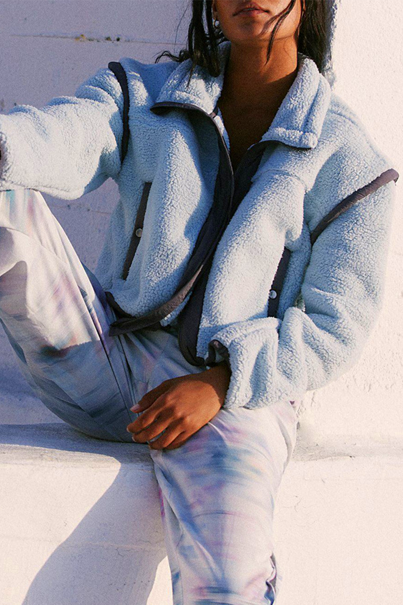 Stylish Patchwork Zipper Mandarin Collar Blazer Jacket