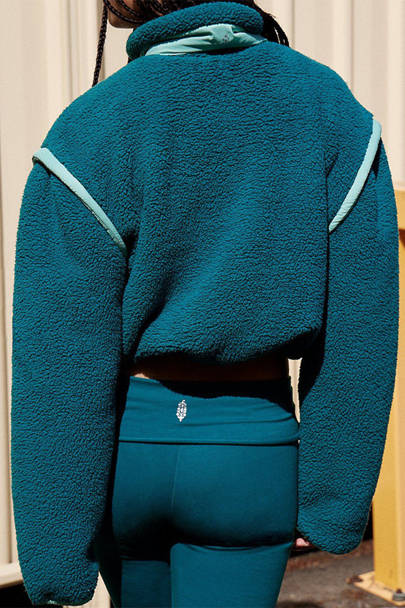 Stylish Patchwork Zipper Mandarin Collar Blazer Jacket