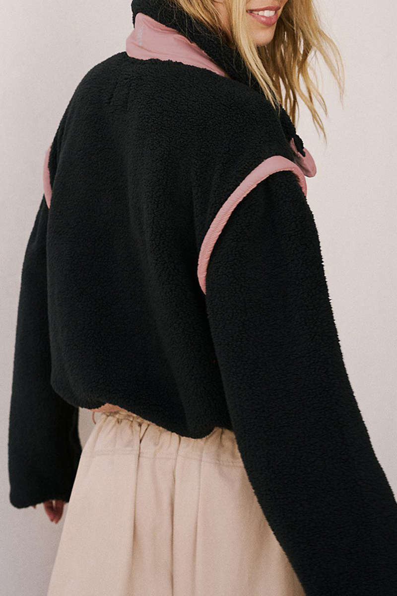 Stylish Patchwork Zipper Mandarin Collar Blazer Jacket