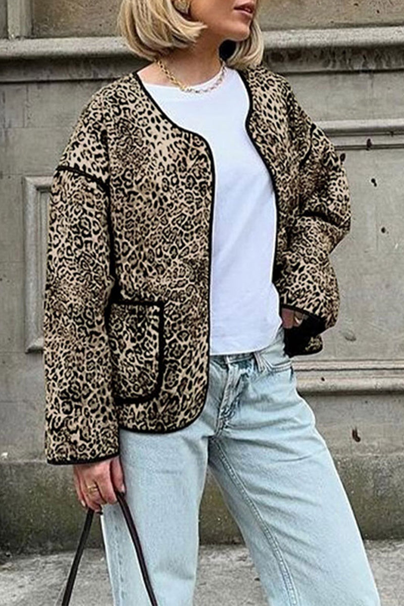 Leopard Pocket Patchwork Casual Blazer Jacket for Stylish Looks