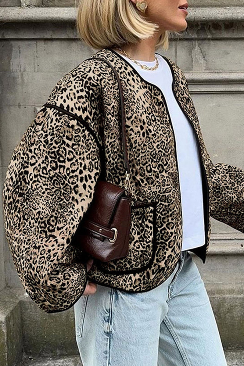 Leopard Pocket Patchwork Casual Blazer Jacket for Stylish Looks
