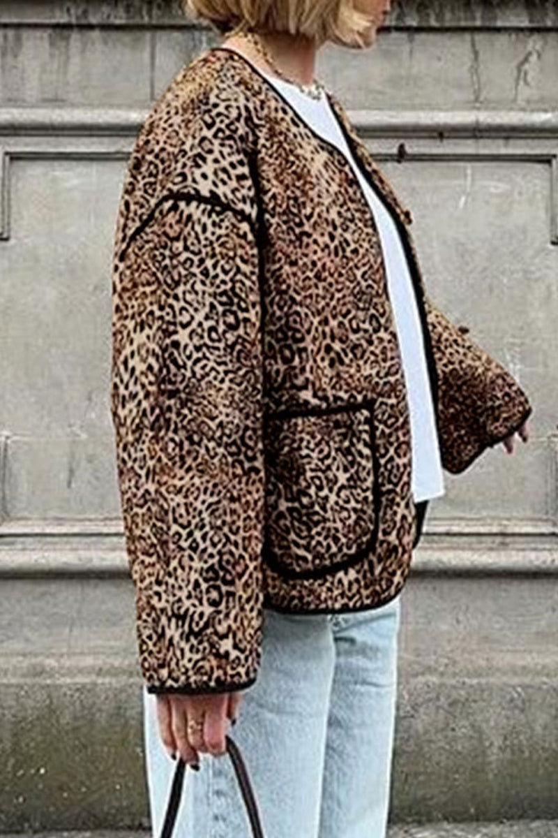 Leopard Pocket Patchwork Casual Blazer Jacket for Stylish Looks