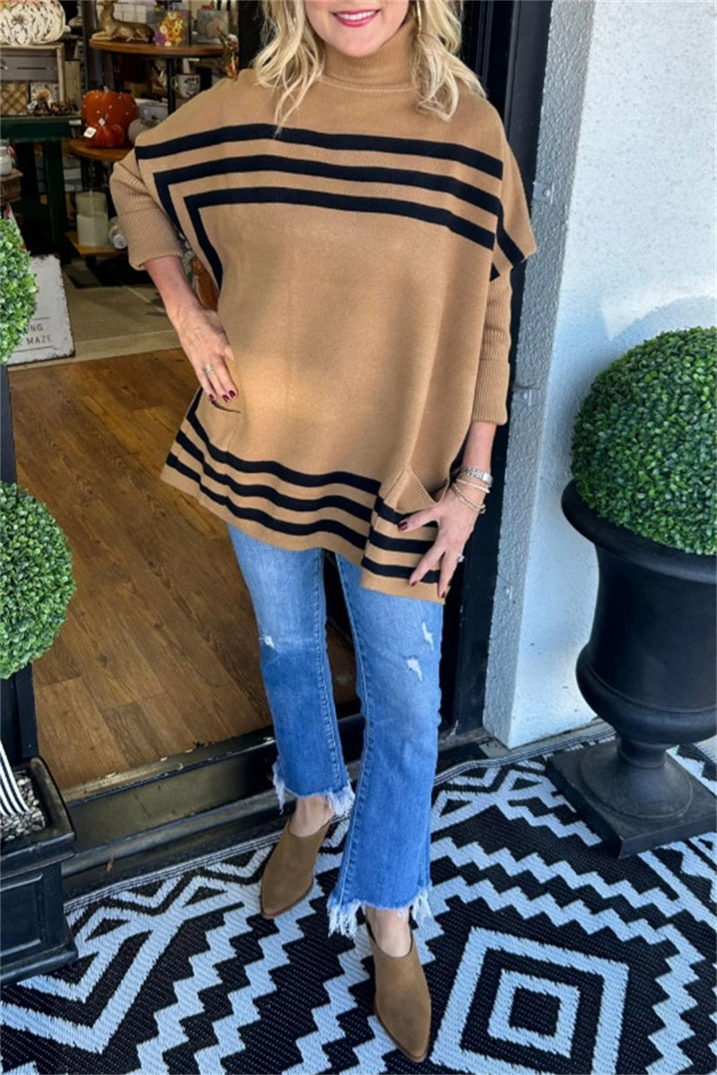 Florcoo Casual Stripe Turtleneck Sweater for Effortless Style