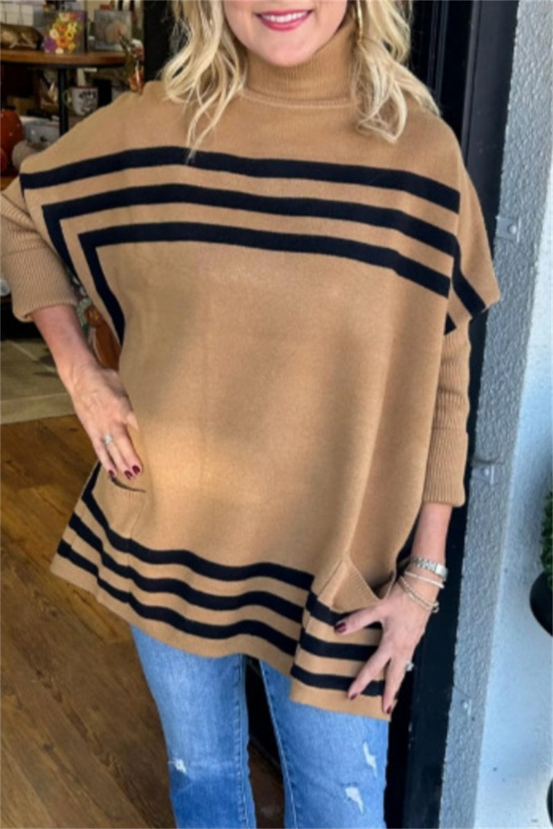Florcoo Casual Stripe Turtleneck Sweater for Effortless Style
