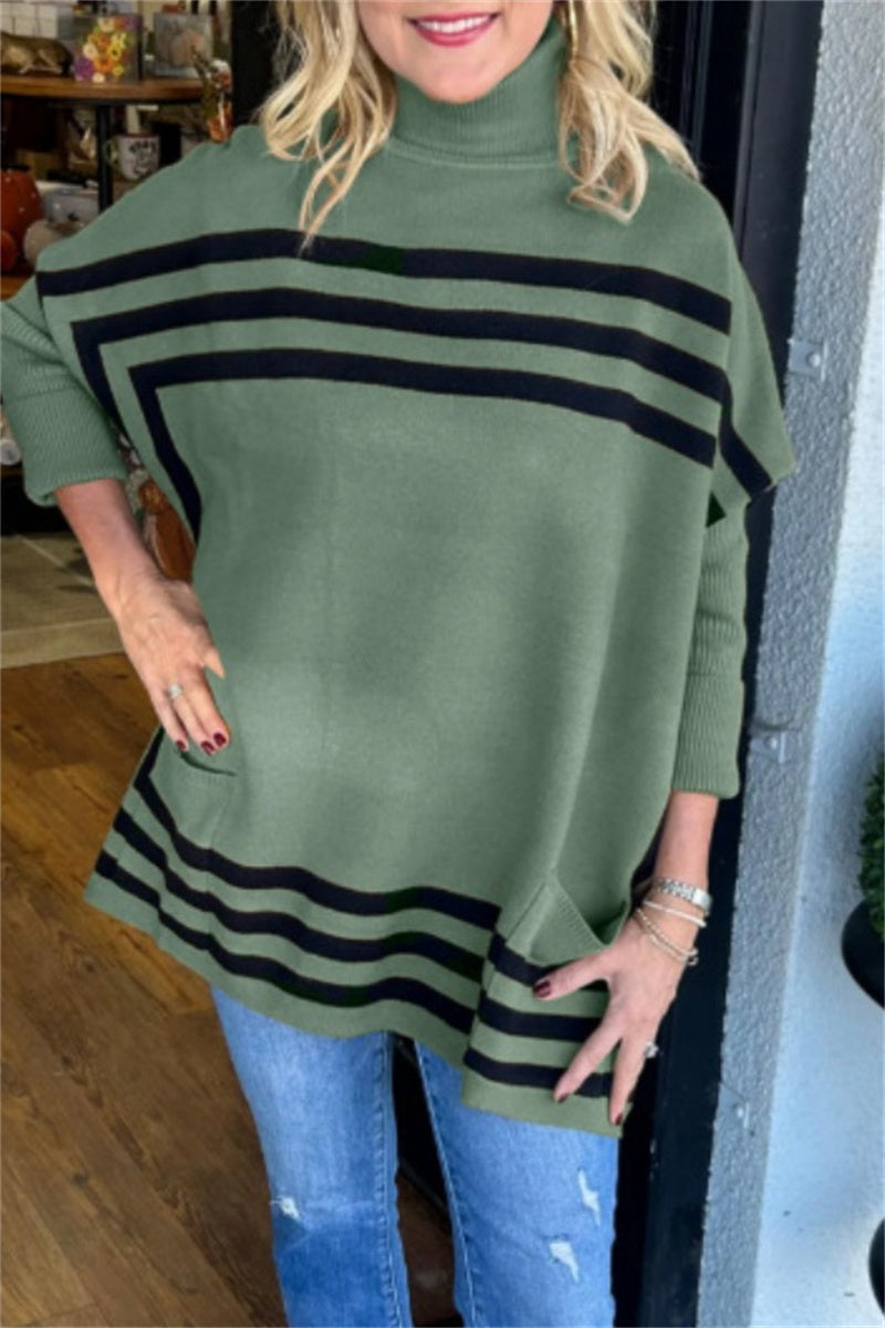 Florcoo Casual Stripe Turtleneck Sweater for Effortless Style