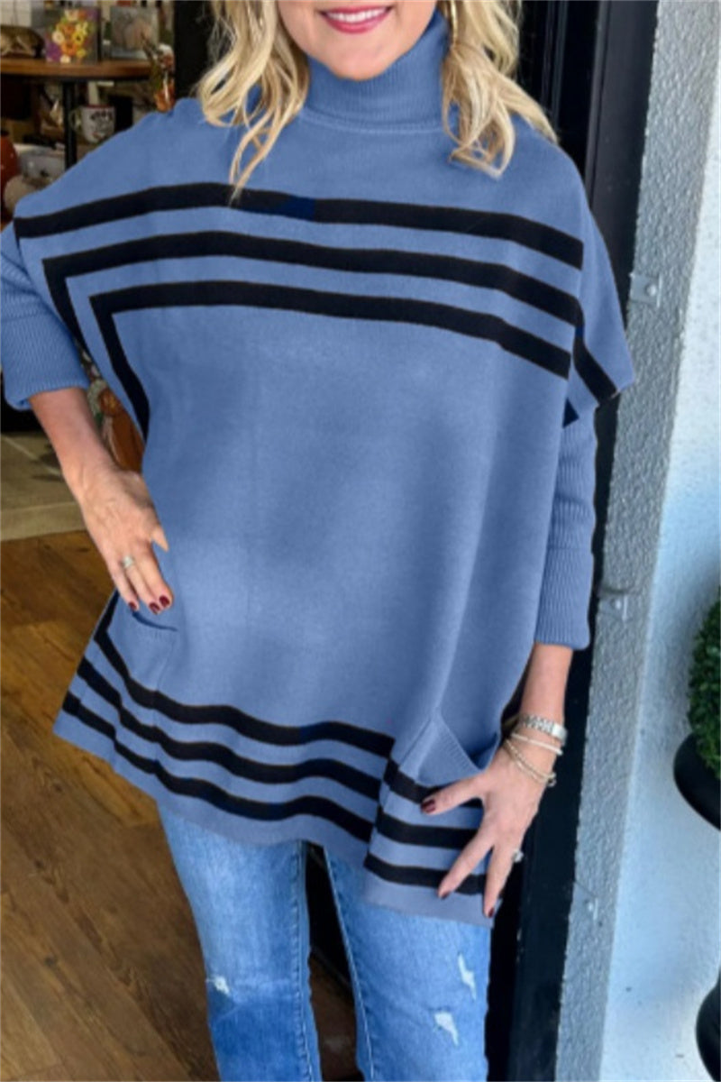 Florcoo Casual Stripe Turtleneck Sweater for Effortless Style