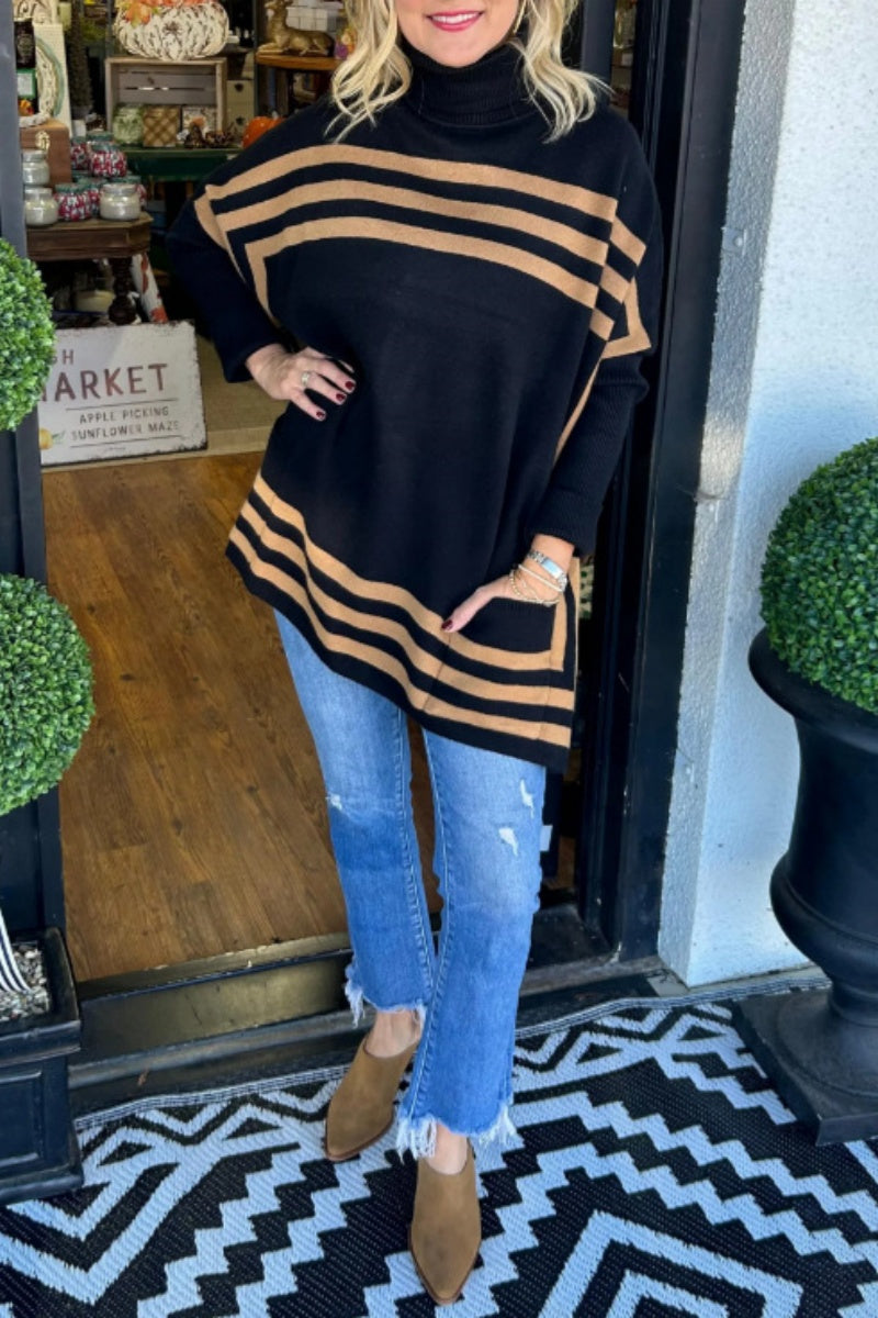 Florcoo Casual Stripe Turtleneck Sweater for Effortless Style
