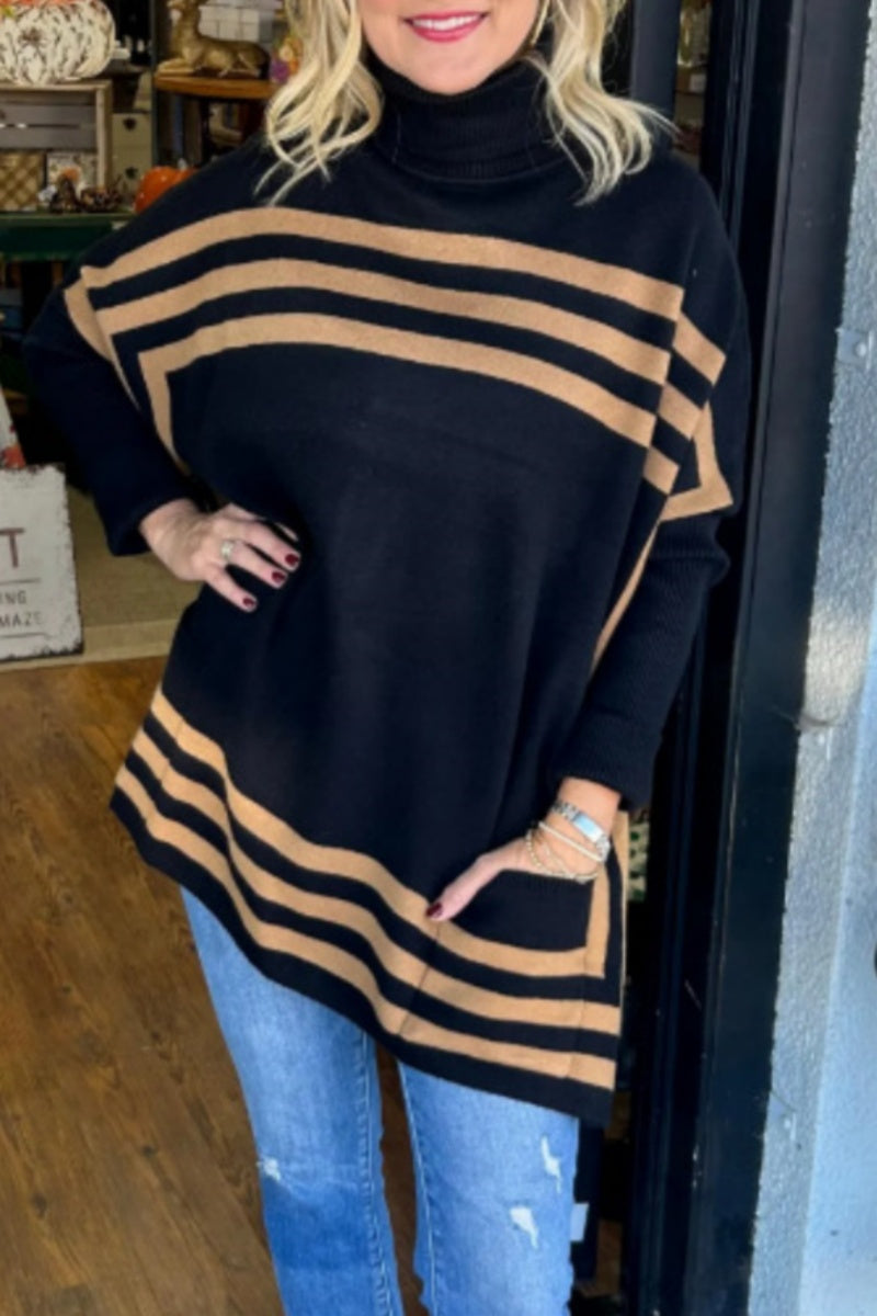 Florcoo Casual Stripe Turtleneck Sweater for Effortless Style