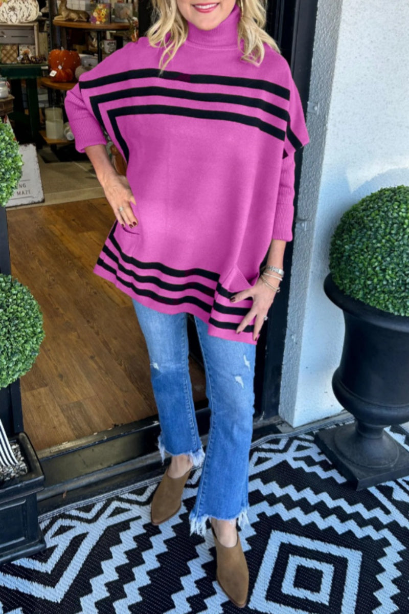 Florcoo Casual Stripe Turtleneck Sweater for Effortless Style