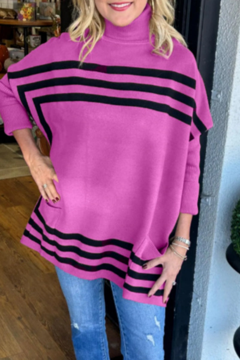 Florcoo Casual Stripe Turtleneck Sweater for Effortless Style