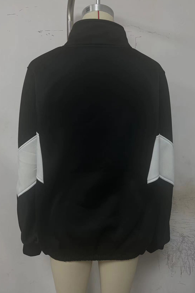 Colorblock Zipper Jacket with Mandarin Collar – Casual Chic