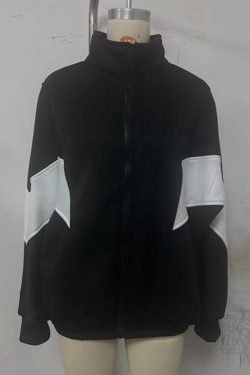 Colorblock Zipper Jacket with Mandarin Collar – Casual Chic
