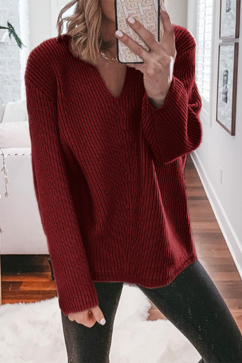 Bohonini Solid Color V Neck Sweater for Effortless Style
