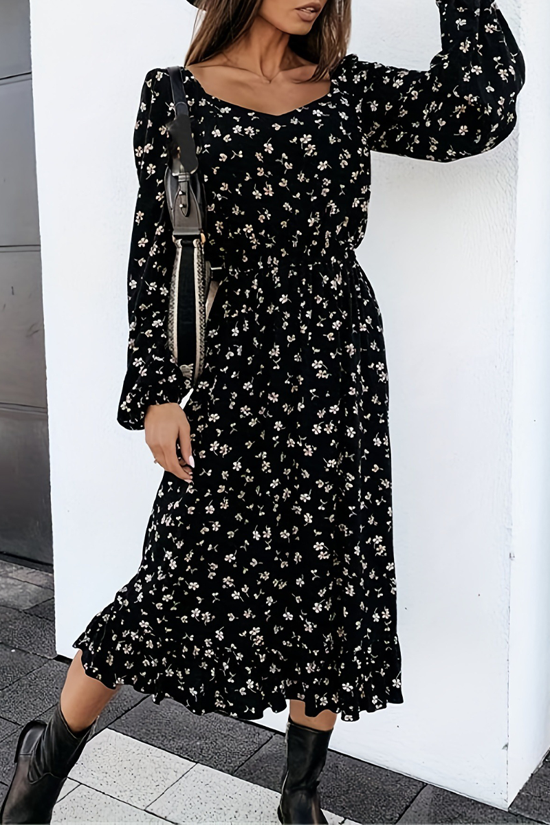 Daily Elegant Flowers Patchwork V Neck A Line Dresses - Fashionpara