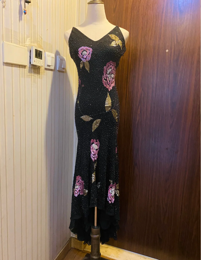 Retro Black Mermaid V-Neck Chiffon Long Prom Dress Evening Dress P4173