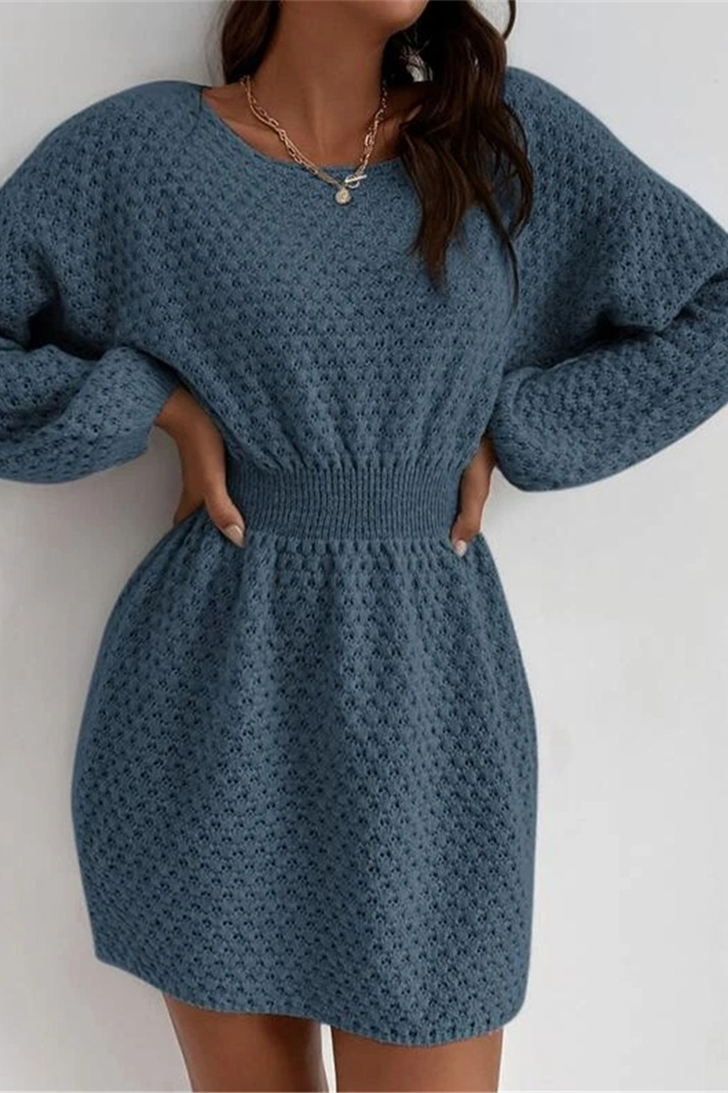 Casual Hook Flower O Neck Waist Skirt Dresses - Fashionpara