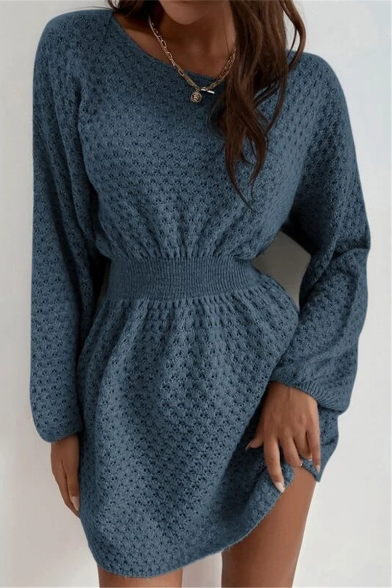 Casual Hook Flower O Neck Waist Skirt Dresses - Fashionpara