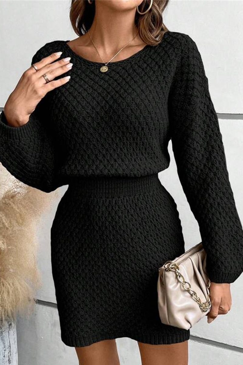 Casual Hook Flower O Neck Waist Skirt Dresses - Fashionpara